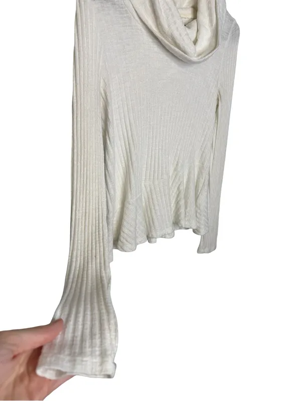🤍✨ Maeve by Anthropologie Ivory Ribbed Cowl Neck Peplum Top‎ XS ✨🤍 - Image 3