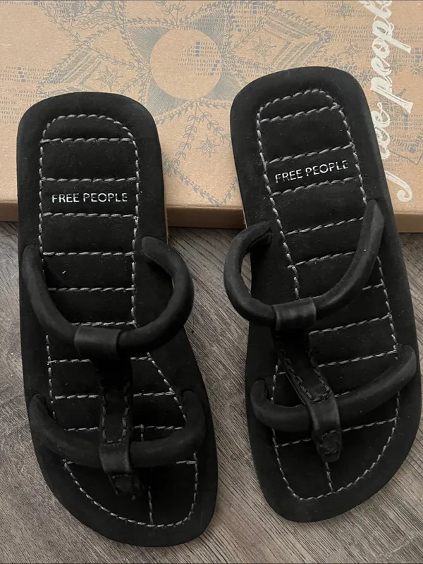 Free People Black Suede Double-Ring Slide Sandals - Image 2