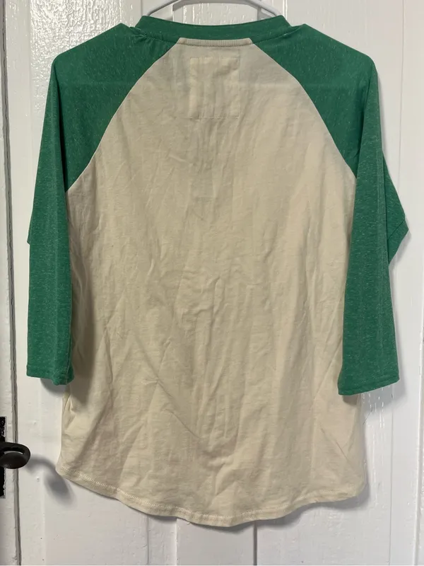 Masters Authentic by Red Jacket Logo Raglan Tshirt with front buttons size Small Green - Image 2