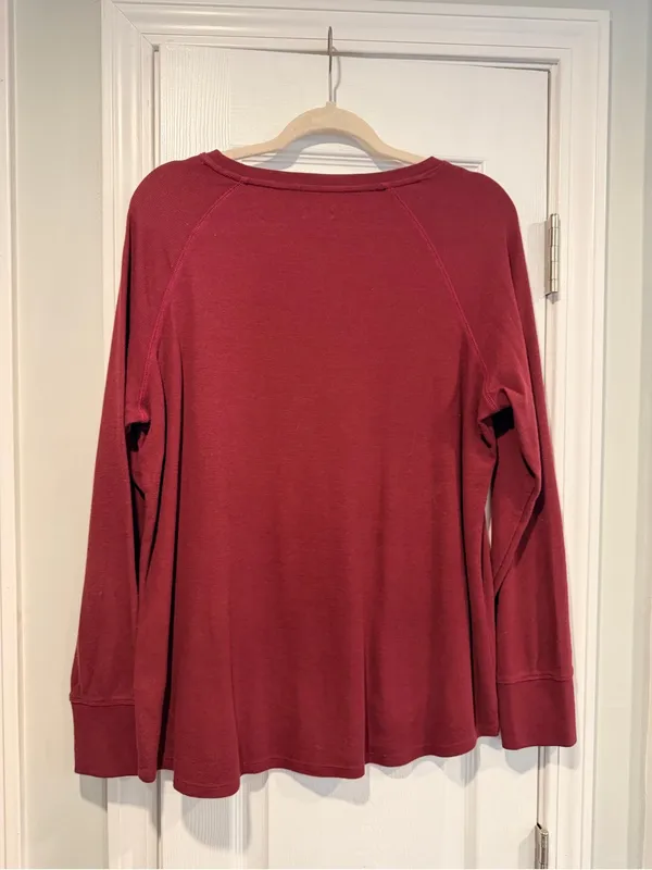 L.L. Bean Size L Burgundy Long Sleeve Crew Neck Waffle Knit Thermal Top - Image 10