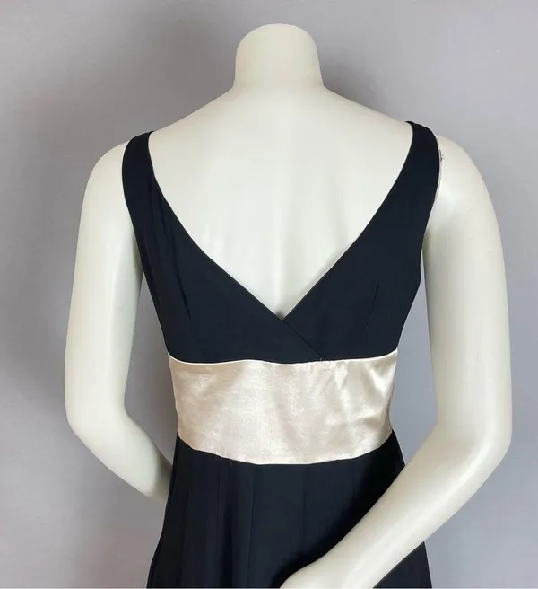 Vintage Chiffon Dress Bow Waist Satin V-Neck Sheer Sleeveless Homecoming Holiday - Image 4