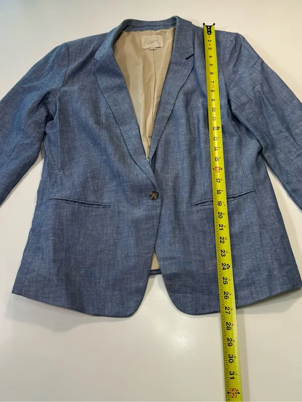 LOFT Linen Cotton Blend Light Blue Tailored Linen-Blend Blazer Size 10 - Image 3