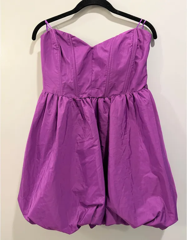 ZARA Strapless Bubble Hem Voluminous Cocktail Mini Dress Purple - Image 3