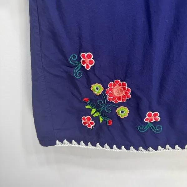 Ashir Aley Blue Embroidered Floral Boho Flowy Short Sleeve Top Size Large - Image 8