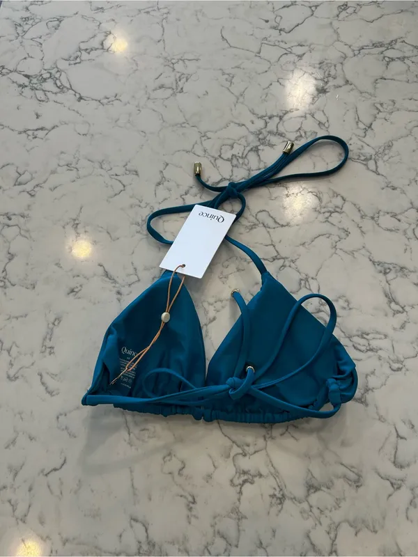 NWT‎ Quince Italian Triangle Bikini Top in Lagoon Teal Blue Size XS - Image 2