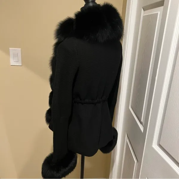 Real fox fur cardigan genuine fur collar trench coat parka jacket wool cape blazer - Image 11