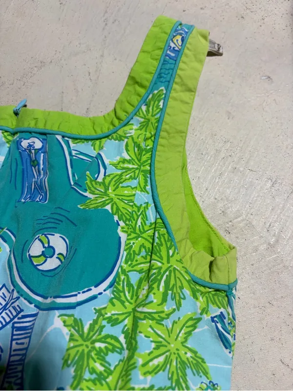 Lilly Pulitzer vintage Tropical Pool-Print Sundress in Teal and Lime 2 - Image 9
