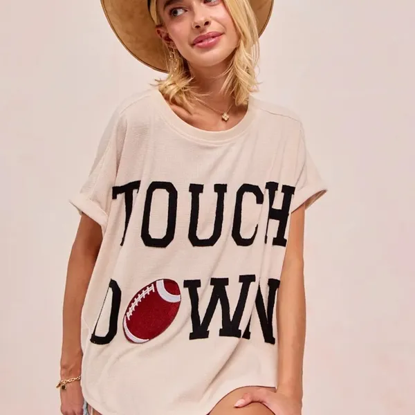 BiBi‎ Game Day Touchdown Letter Patches Waffle Short Top - Image 5