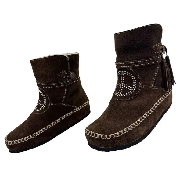Vintage Sherpa Lined Suede Moccasin Winter Boots Women’s Size 6.5/7 - Image 2