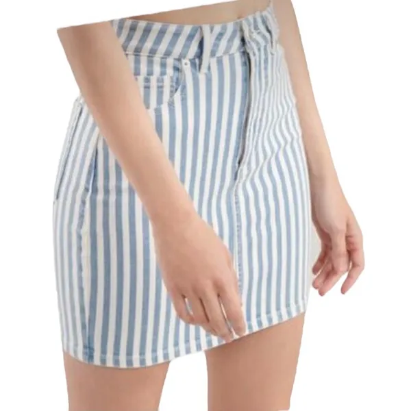 Garage Blue and White Striped Stretch Denim Mini Skirt Size Medium - Image 10
