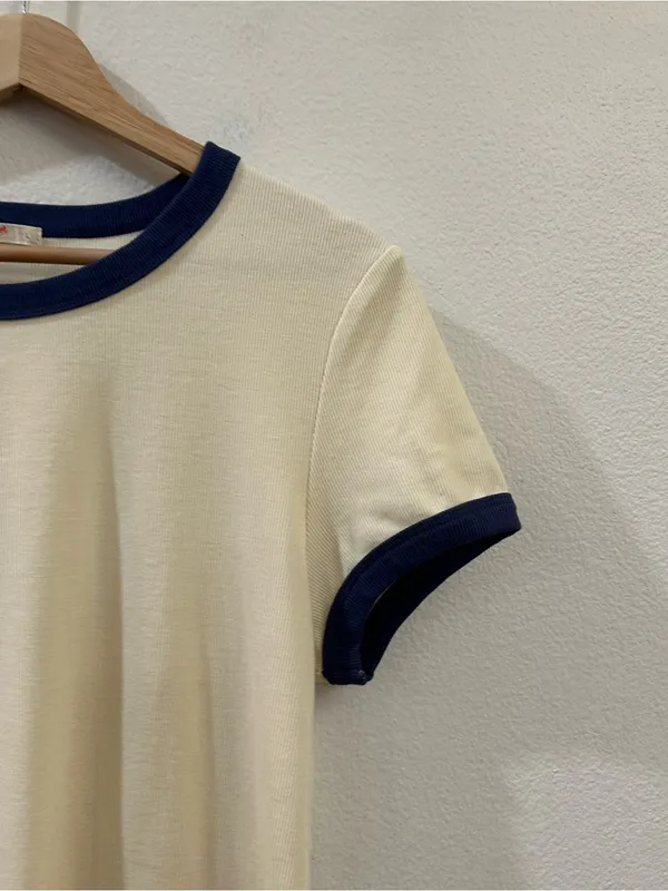 Marine Layer Lexi Rib Ringer Tee Cream & Bay Blue Size Large - Image 6