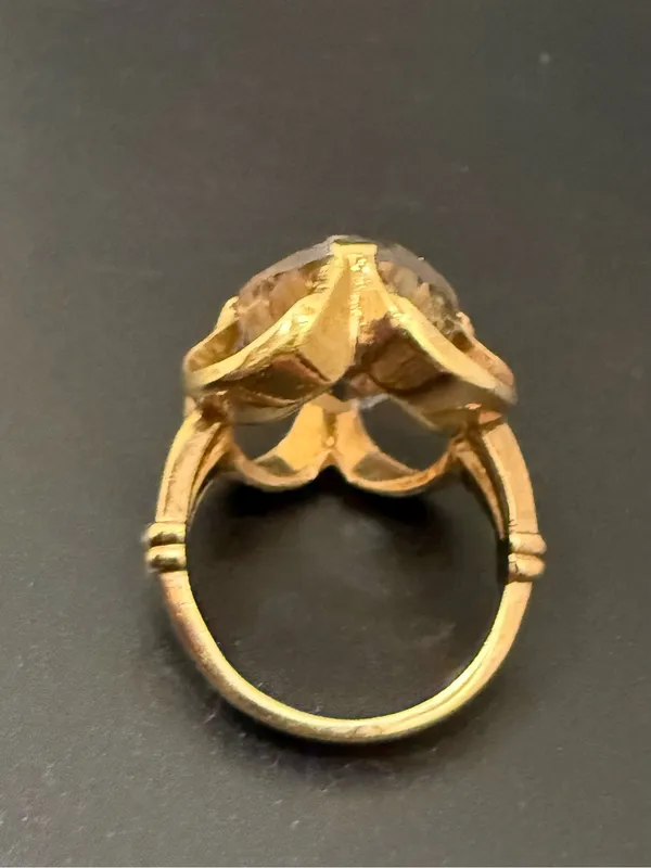 Vintage 18KT Electroplated Gold Oval Smoky Quartz Glass Cocktail Ring Size 4 - Image 8