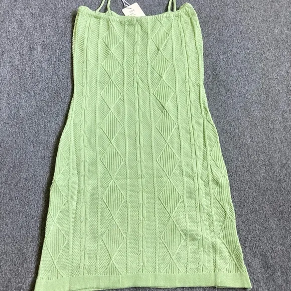 Light Green Cable Knit Diamond Bodycon‎ Mini Dress Spaghetti Strap XS - Image 5