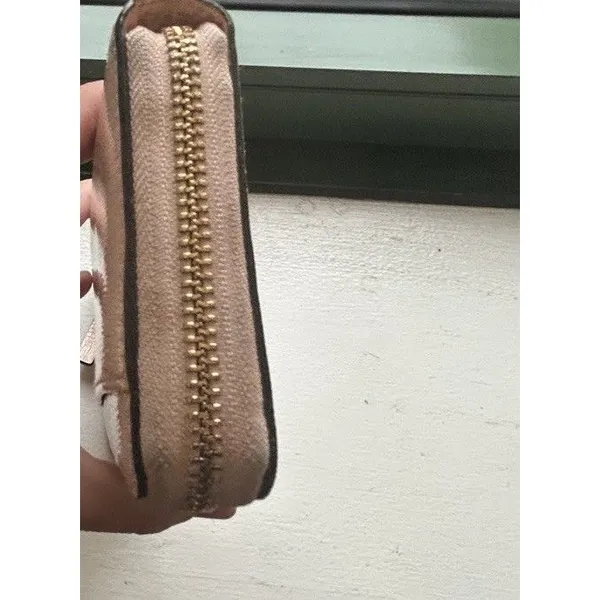 Kate Spade Bow Zip Around Wallet Blush Pink Hatched Leather Clutch Gold Tone - Image 14