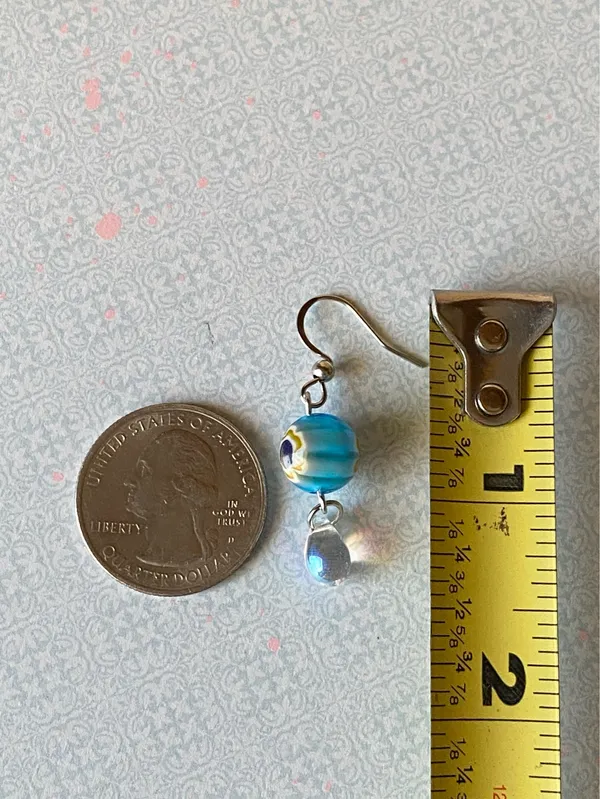 Handmade lampwork glass floral beads & Czech glass teardrop dangle earrings🌀 - Image 7