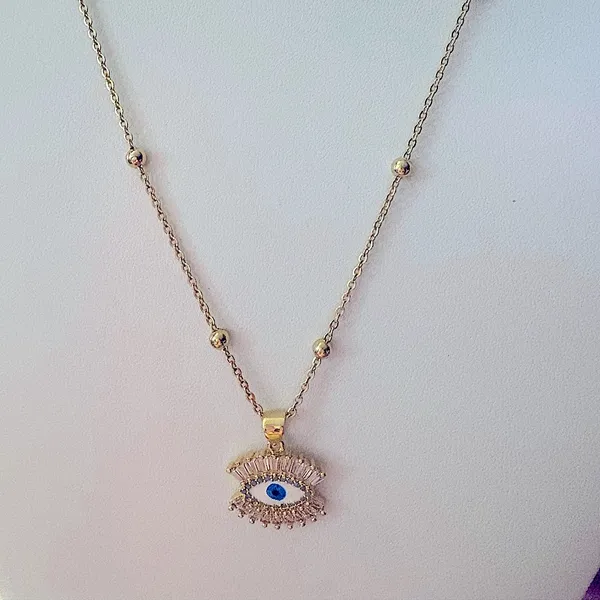 NEW‎ Handmade Evil Eye Yellow Gold Filled Simulated Diamond Necklace, 18-20” - Image 6