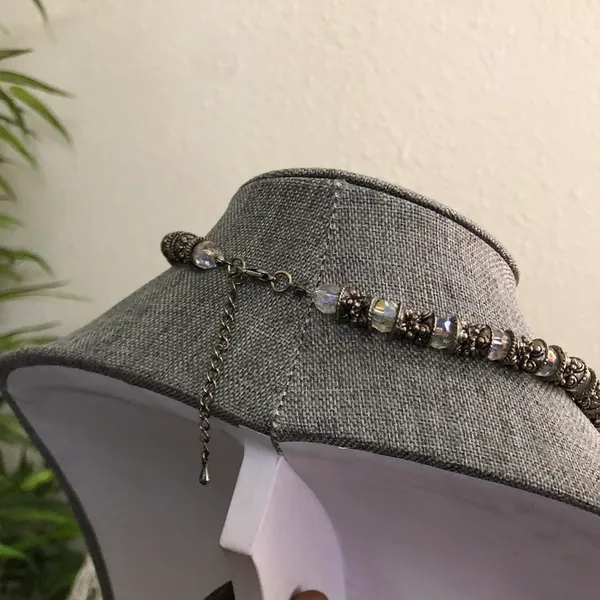 Y2K RARE Silver tone iridescent beaded glass resin gemstone choker necklace #fairy #grunge #subversive #whimsygoth #gothic festival jewel - Image 7