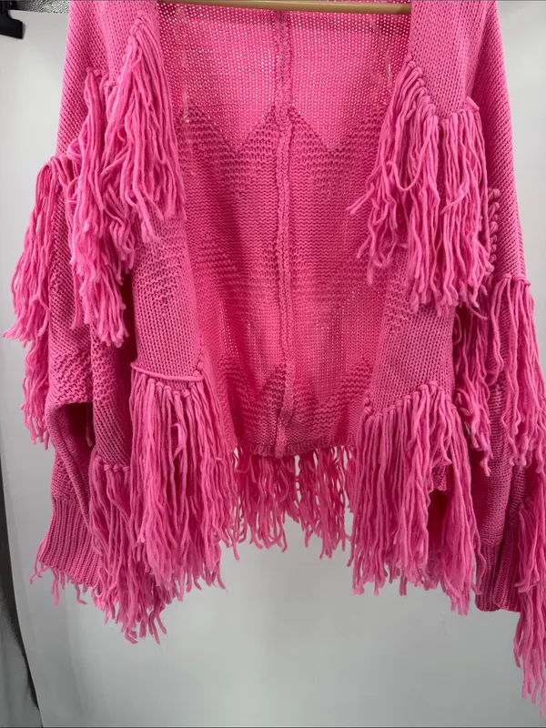 POL Pink Fringe open front oversized cardigan Sweater S boho casual fall winter - Image 7