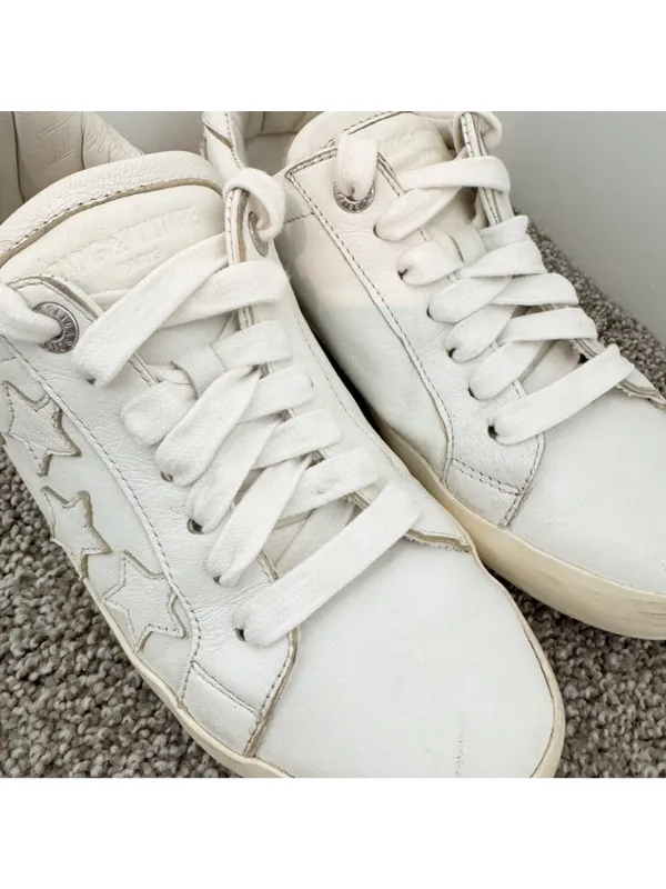 Zadig Voltaire Sneakers Size 7‎ EU 38 White Leather Distressed Star Alternative - Image 3
