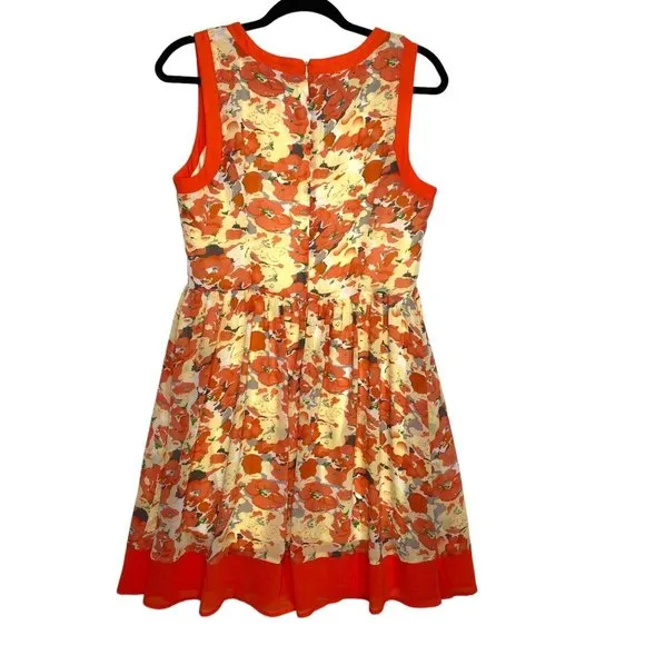 Women's C Luce Sheath Dress‎ Floral Red Orange Lined Baby Shower Wedding Large - Image 2