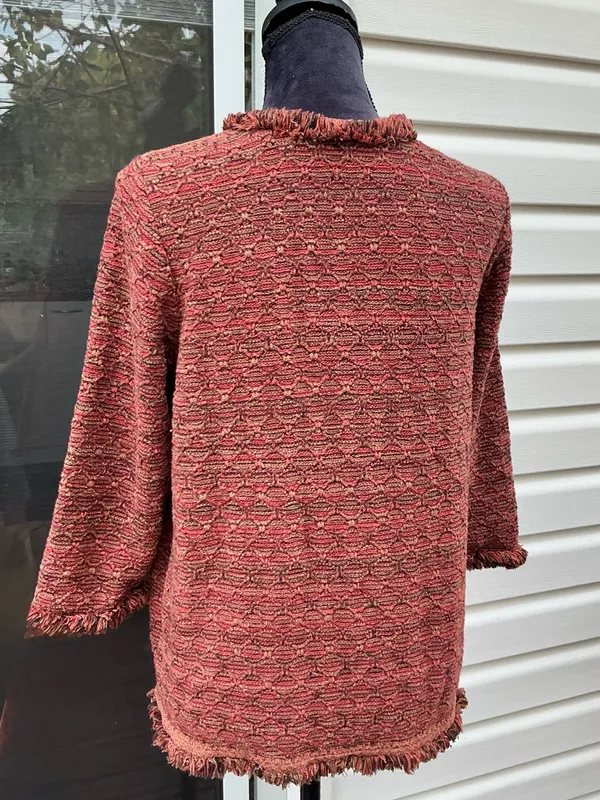 Chico's Frayed-Trim Open-Front Cardigan in Rust Mix - Image 2