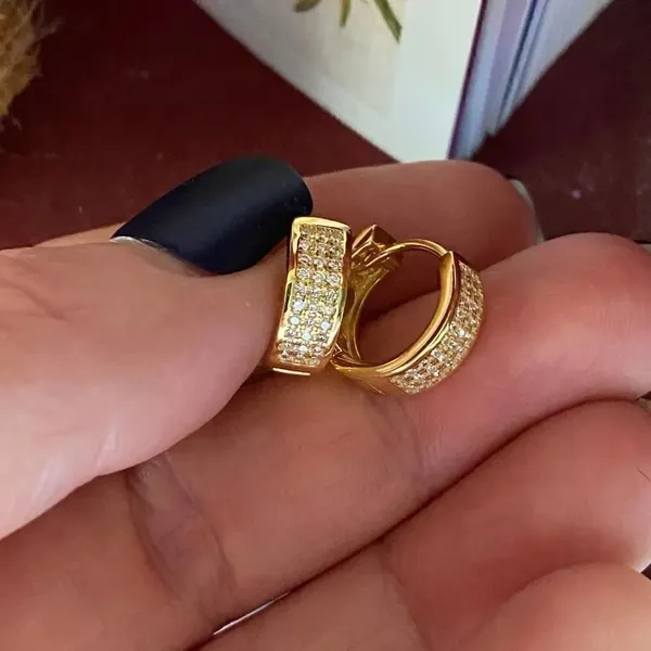 Micro Pave 14K CZ Sterling Silver Gold Hoop Earrings - Image 5