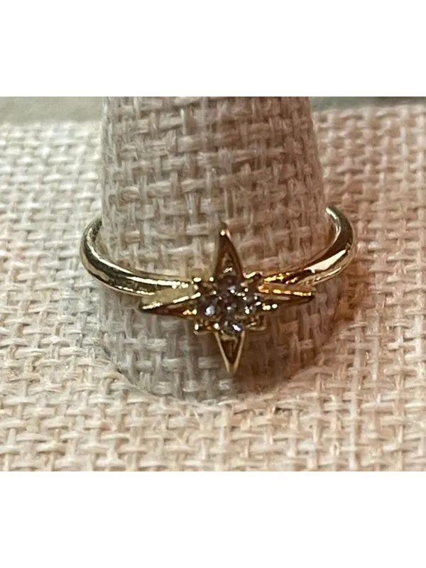 70s Dainty Gold Toned Starburst Ring Celestial North Star Rhinestone Size 6.5 - Image 2
