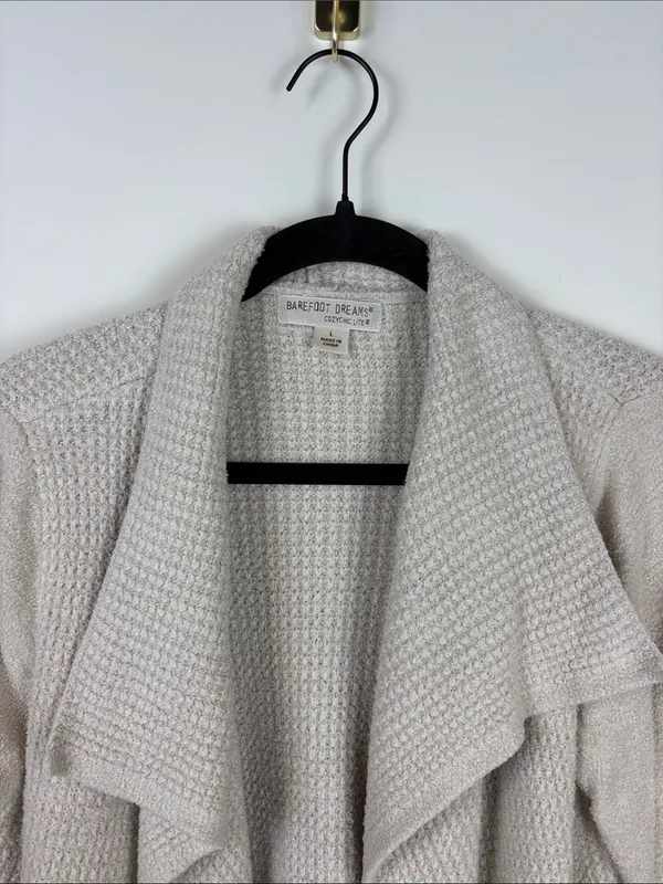Barefoot Dreams CozyChic Lite Coastal Cardi Sweater Bisque Tan Women’s Large - Image 3