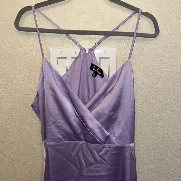 Lulus XL Lavender Purple Satin Maxi Bridesmaid Formal Black Tie Wedding Dress - Image 4