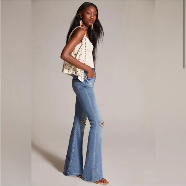 Pilcro Anthropologie The Icon High Waist Distressed Denim Flare Jeans Size 28 - Image 2