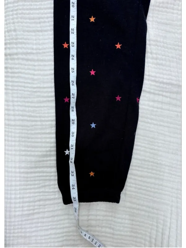Women's P. J. Salvage Black Jogger Pants Multicolor Embroidered Stars Size XS - Image 7