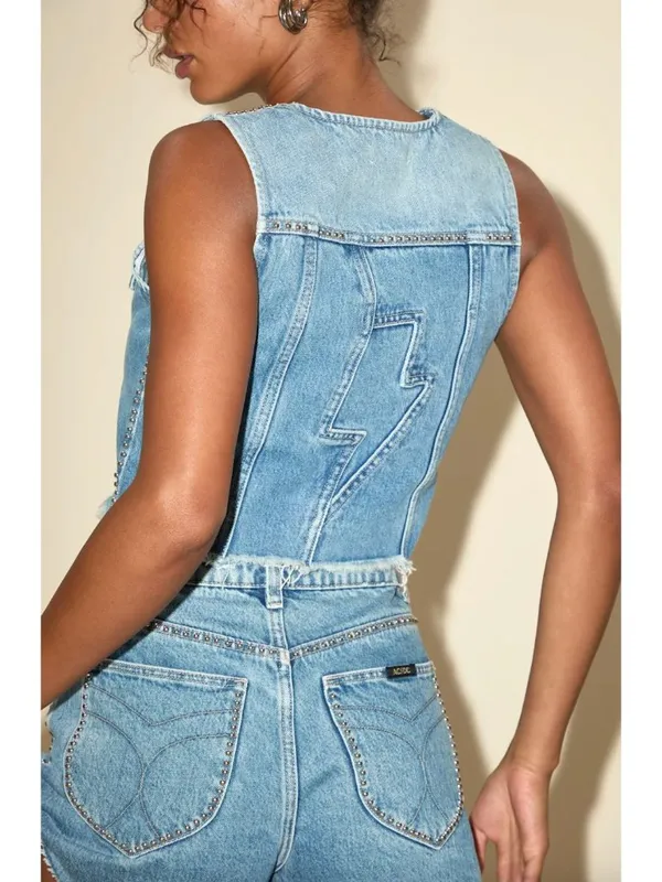 Rolla's Morgan AC/DC Vest Stud Vintage Blue Womens Size Medium - Image 3