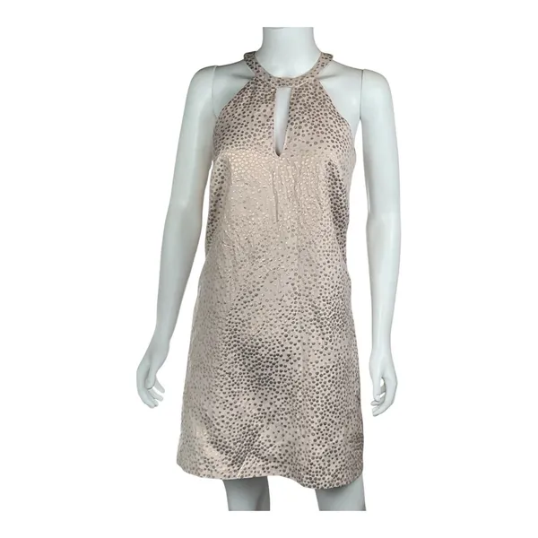 Amanda Uprichard Sleeveless Halter Dress Pink‎ Rose Gold Polka Dots sz S Small - Image 2