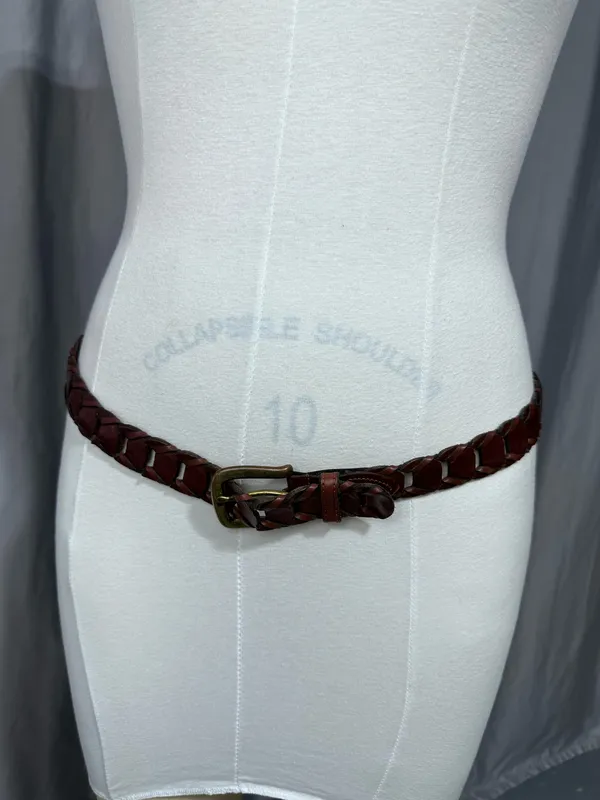 Braided Woven Brown Leather Adjustable Buckle Belt Women's 42 Western Bohemian - Image 2