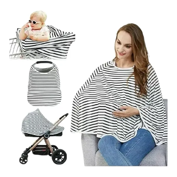 Kefee Kol Nursing Poncho Cover Up Black White Stripes‎ - Image 2