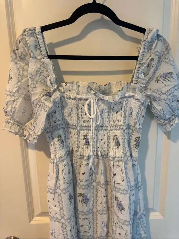 Hill House Scarlett Blue & White Floral Patchwork Midi Nap Dress | S - Image 3