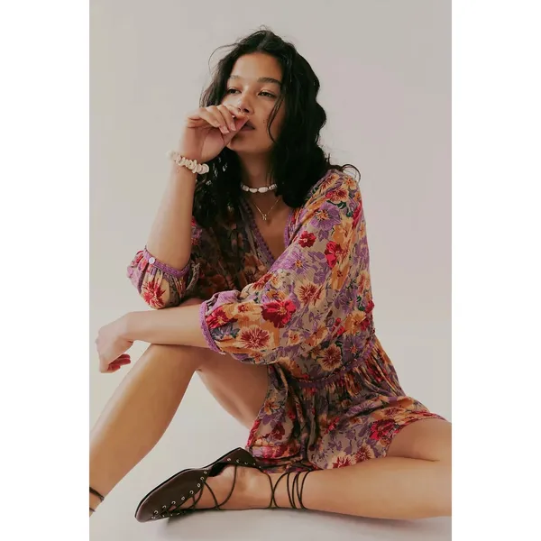 Free People Bohemian Sweet Dreams Mini Dress Lavender Floral Lace Small - Image 3
