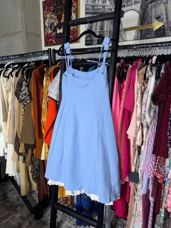 Oh Polly Isadora Blue Bow Detail Pleated A Line Midi Dress Womens 6 New NWT - Image 7