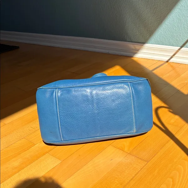 ADDITIONAL PHOTOS Prada Vitello Daino Moon Shoulder Bag Blue Leather Silver - Image 10