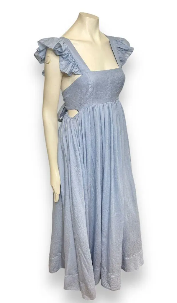 Mable Powder Blue Ruffle Flutter Sleeve Square Neck Tie Back Cut-Out Maxi Dress - Image 4