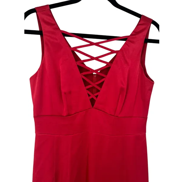 NWT Nanette Lepore Women's Scarlet Red Lace Up V-Neck Satin Sheath Dress Size 4 - Image 6