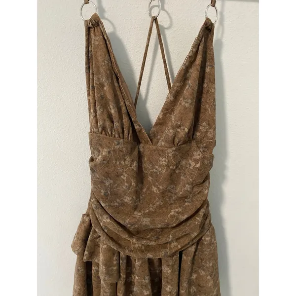 New Windsor Caught Up In Bloom Floral Mesh Ruffle Romper Brown Size Small - Image 3