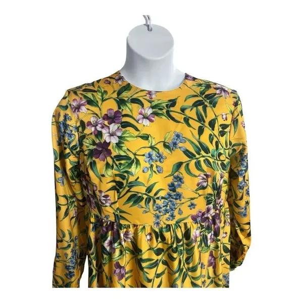 Annah Hariri Yellow Floral Maxi Dress Plus Size 16 Long Sleeve Plaid Sundress - Image 5