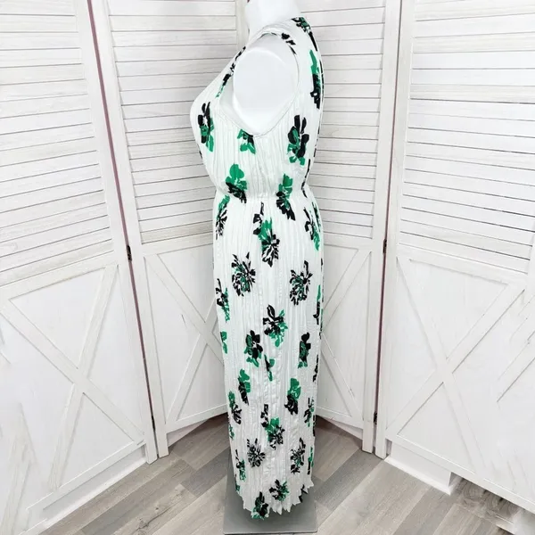 Banana‎ Republic Crinkle Pleat Chiffon Floral Maxi Dress White Green XL - Image 3