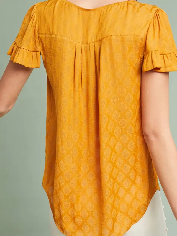 Maeve by Anthropologie Hailey‎ Flutter Sleeve Golden Yellow Boho Top - Image 3
