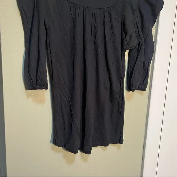 Loft Women's Size Small Square Neck Blouse‎ Puff Sleeve Black Satin Trim Modal - Image 7