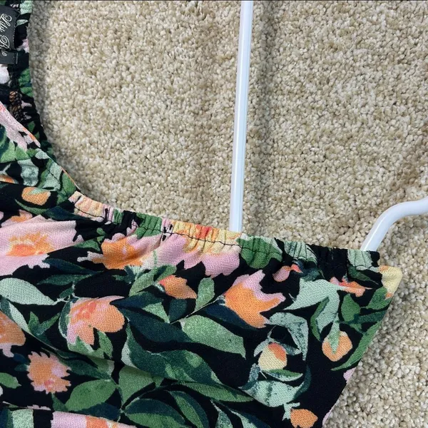 Lila Rose Floral tropical mini dress‎ dark floral stretchy sleeves large beach imperfect - Image 8