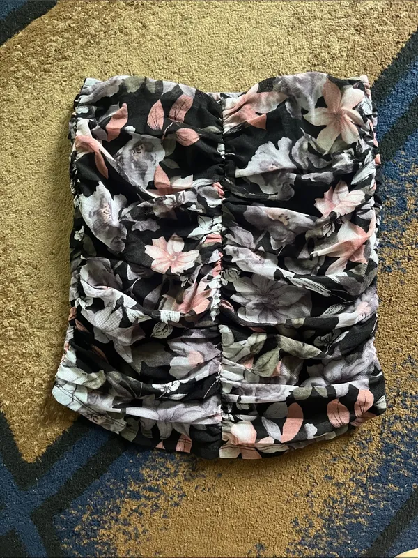 Honey Punch Black Floral Ruffled Mini Skirt with Pink & Cream Blooms - Image 3