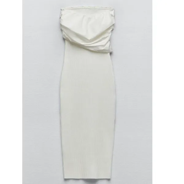 Zara White Bodycon ribbed tube dress with draped chest size small - Image 7