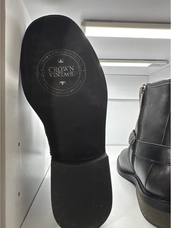 Crown Vintage Black Leather Ankle Boots with Braided Strap - Image 4